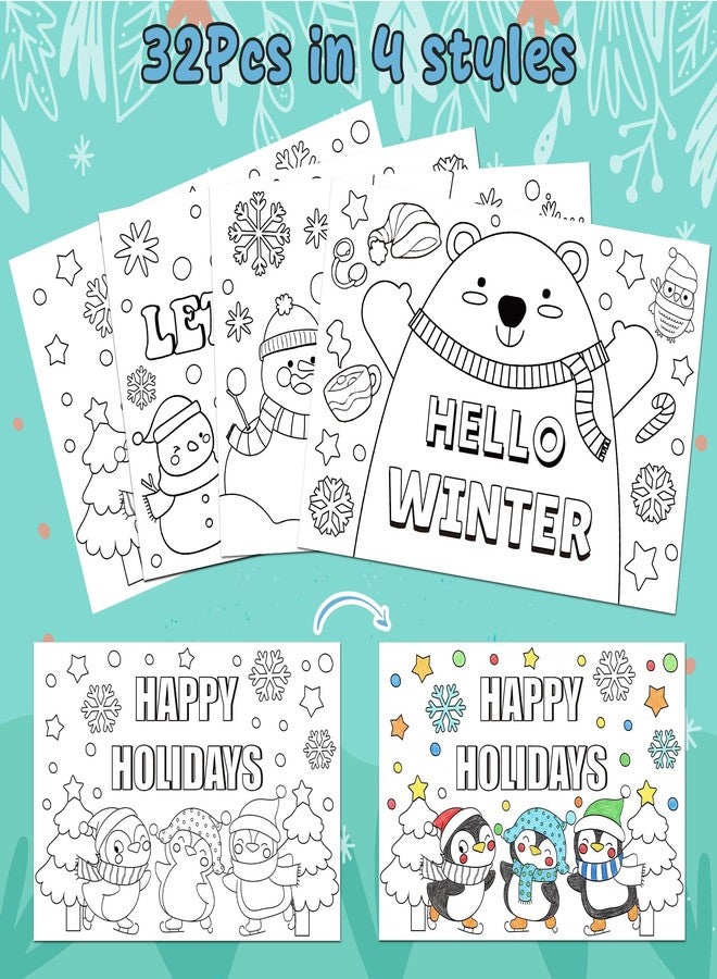 ANGOLIO Winter Scene Coloring Pages - 32P Hello Winter Scene Activity Coloring Posters for Kids, Happy Holidays Bulk Snowman Polar Bear DIY Crafts Classroom Home Holiday Party Supplies Christmas Gifts - Image 3